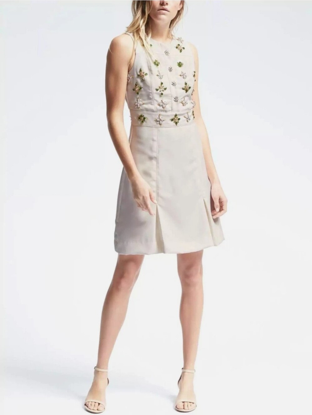 NWT Banana Republic Embellished Fit & Flare Cream/off-white Dress